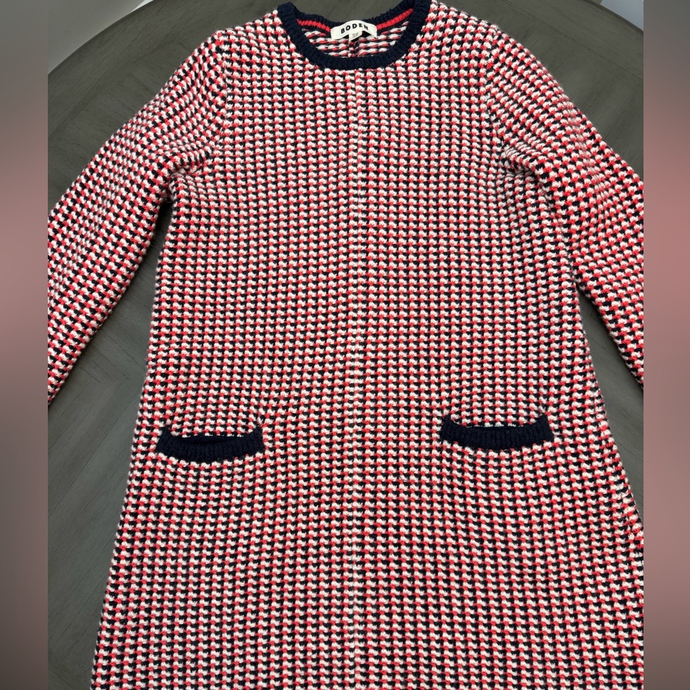 Boden Dress Womens Red Wool Alpaca Knit Jacquard Check Long Sleeve Old Money 10